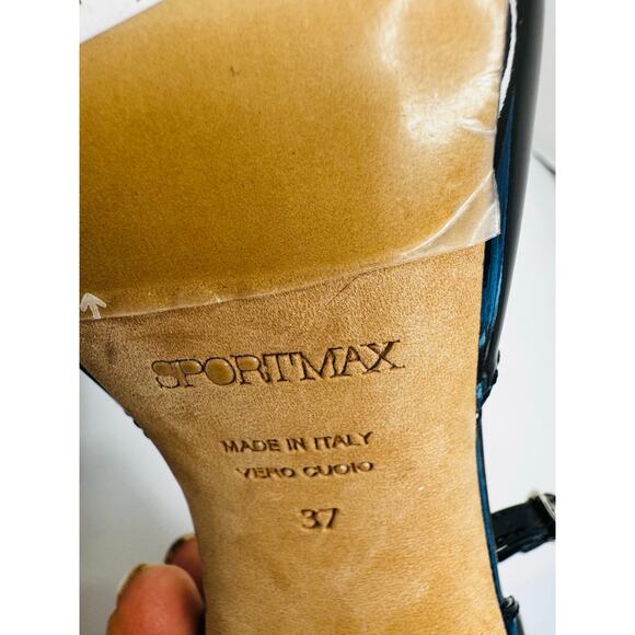 Sportmax Black Leather Mary Jane Pumps Size EU 37 Classic Heel Dress Shoes - Picture 5 of 10